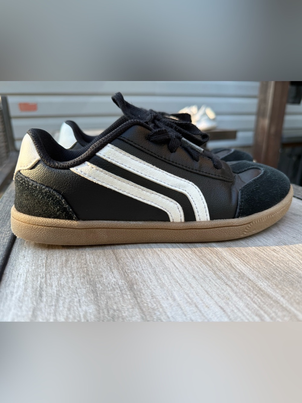 Target Kids Black and White Low-Top Sneakers with Brown Sole
